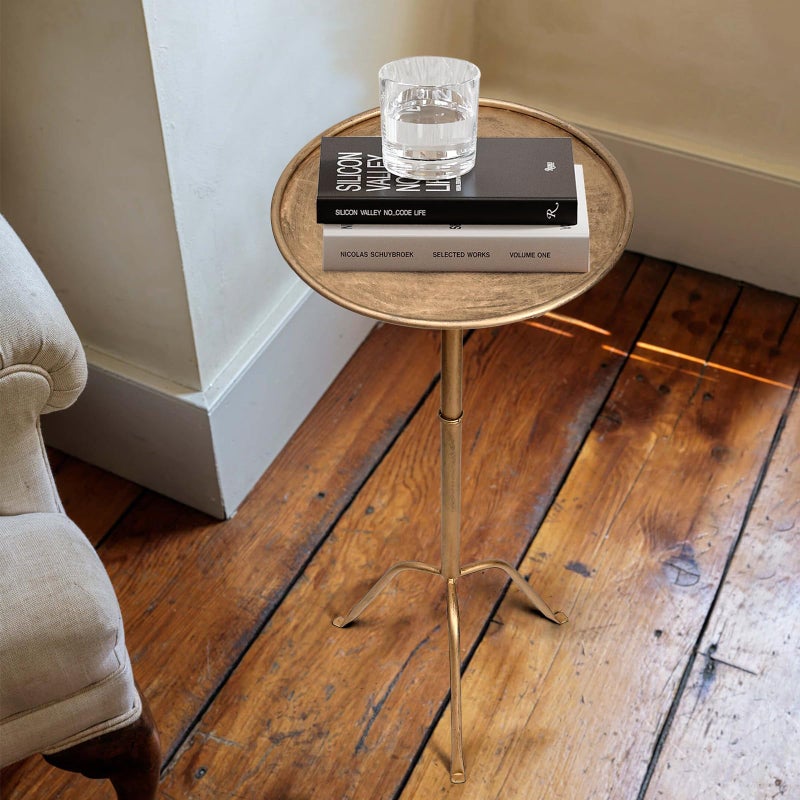 SUJUN Metal Martini Side Table, Antique Brass â€“ Compact Art Deco Design, Raised Edge, Easy Assembly, 12.5" Diameter, 27.5" Height, Stylish and Functional Cocktail Table - Image 4