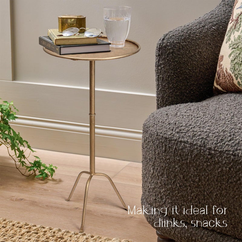 SUJUN Metal Martini Side Table, Antique Brass â€“ Compact Art Deco Design, Raised Edge, Easy Assembly, 12.5" Diameter, 27.5" Height, Stylish and Functional Cocktail Table - Image 5