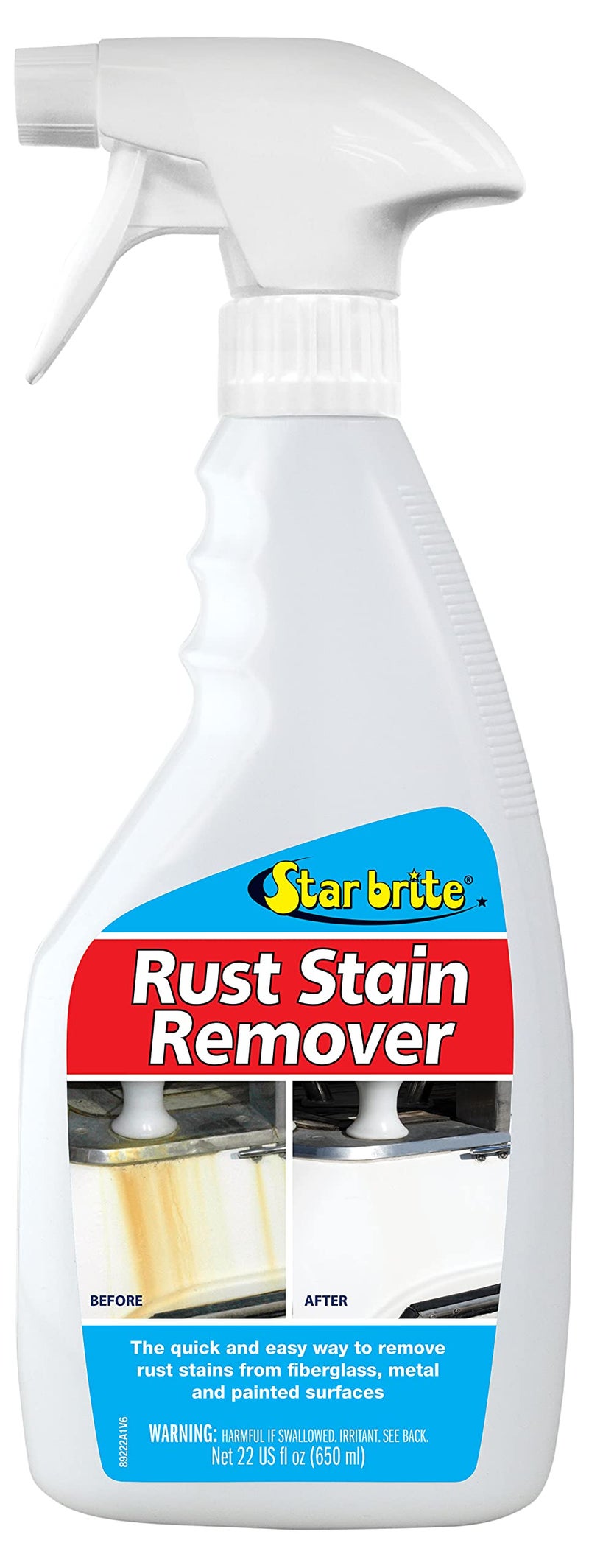 Star Brite سبراي ستار برايت لإزالة بقع الصدأ - يذوب على الفور بقع التآكل على الألياف الزجاجية، الفينيل، القماش، المعدن والأسطح المطلية - كما يزيل بقع الرشاشات - 22 أونصة (089222P) - Image 1