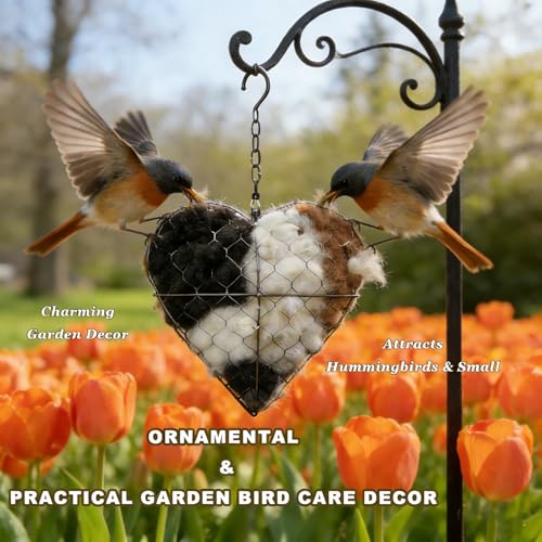 PMDYBY Handmade Fiber Bird Nesting Heart, Alpaca Bird Nesting Material Holder, Hummingbird Houses Nest Boxes,Garden Art Birdhouse Outside Gifts for Birds Lovers - Image 3
