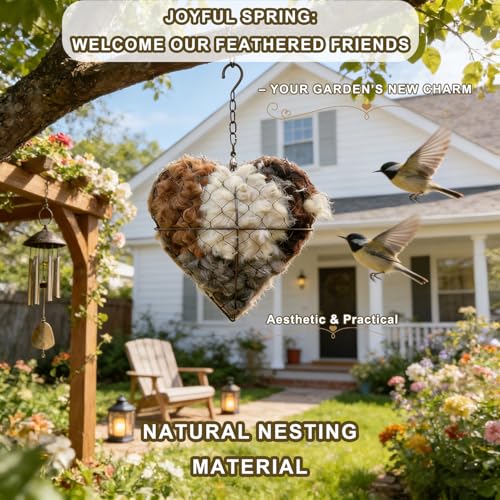 PMDYBY Handmade Fiber Bird Nesting Heart, Alpaca Bird Nesting Material Holder, Hummingbird Houses Nest Boxes,Garden Art Birdhouse Outside Gifts for Birds Lovers - Image 2