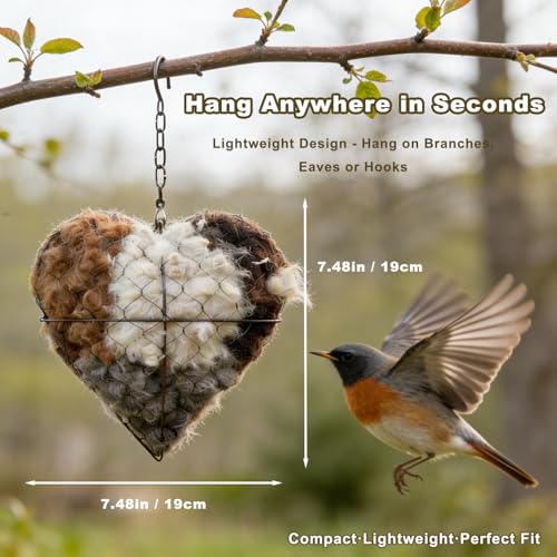 PMDYBY Handmade Fiber Bird Nesting Heart, Alpaca Bird Nesting Material Holder, Hummingbird Houses Nest Boxes,Garden Art Birdhouse Outside Gifts for Birds Lovers - Image 4