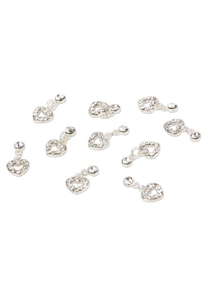 enForten - 10 Pcs Fashion Nail Charms Silver Dangle Sweet Love Heart 3D Crystal Rhinestone Nail Art Tips Slice Decoration For Women Girls Ladies - Image 1
