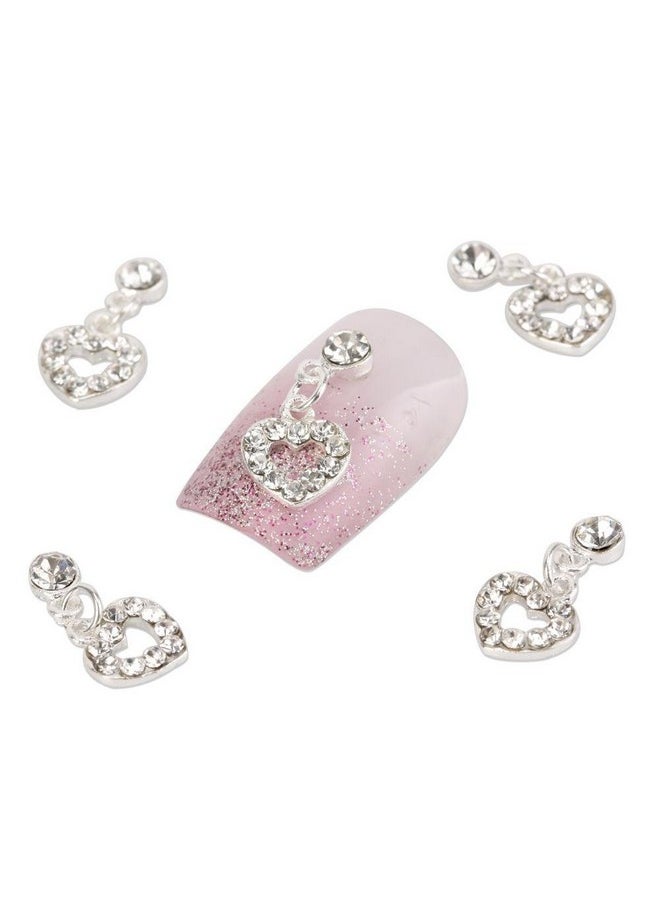 enForten - 10 Pcs Fashion Nail Charms Silver Dangle Sweet Love Heart 3D Crystal Rhinestone Nail Art Tips Slice Decoration For Women Girls Ladies - Image 1
