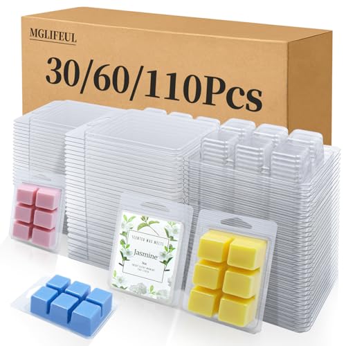 MGLIFEUL Wax Melt Container Clamshell Packaging Mold Box Stand for Plastic Clear Empty Wax Candle Melt Tart Packaging Cube Container Clamshell Mold Holder Organizer Tray Empty Shape Bulk wth Lid - Image 1