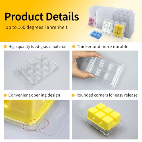 MGLIFEUL Wax Melt Container Clamshell Packaging Mold Box Stand for Plastic Clear Empty Wax Candle Melt Tart Packaging Cube Container Clamshell Mold Holder Organizer Tray Empty Shape Bulk wth Lid - Image 3
