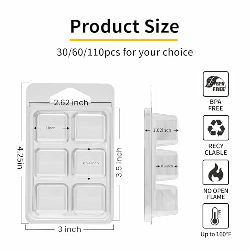 MGLIFEUL Wax Melt Container Clamshell Packaging Mold Box Stand for Plastic Clear Empty Wax Candle Melt Tart Packaging Cube Container Clamshell Mold Holder Organizer Tray Empty Shape Bulk wth Lid - Image 4