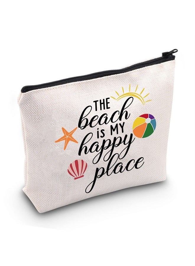JXGZSO Funny Beach Zipper Pouch Bag The Beach is My Happy Place Cosmetic Bag Summer Beach Gift (Happy Place BAG) - Image 1