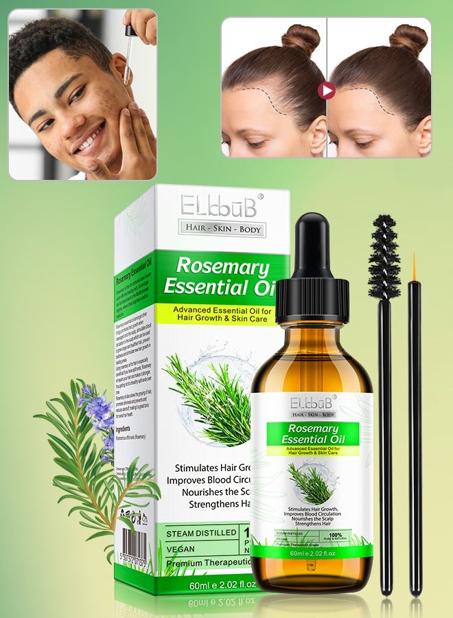 ELBBUB 60ml Rosemary Essential Oil for Hair Growth Pure Organic Rosemary Oil for Dry Damaged Hair and Growth Hair Scalp Oil Pure and Natural Premium Quality Oil Hair Loss Treatment Oil for Men and Women - Image 1