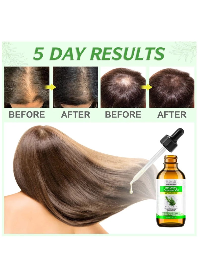 ELBBUB 60ml Rosemary Essential Oil for Hair Growth Pure Organic Rosemary Oil for Dry Damaged Hair and Growth Hair Scalp Oil Pure and Natural Premium Quality Oil Hair Loss Treatment Oil for Men and Women - Image 4