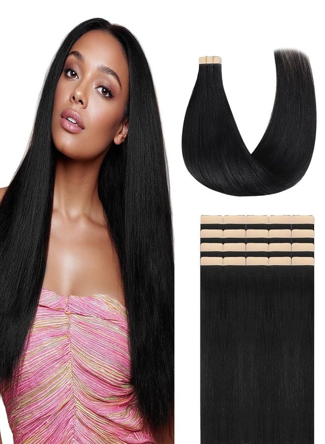 Lashey Tape in Hair Extensions Light Yaki Straight 20pcs 50g Tape in Hair Extensions Human Hair 18 Inch Natural Black 100% Remy Human Hair for Black Women - Image 1