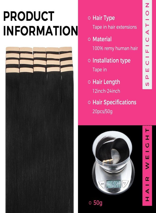 Lashey Tape in Hair Extensions Light Yaki Straight 20pcs 50g Tape in Hair Extensions Human Hair 18 Inch Natural Black 100% Remy Human Hair for Black Women - Image 2