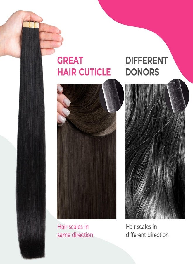Lashey Tape in Hair Extensions Light Yaki Straight 20pcs 50g Tape in Hair Extensions Human Hair 18 Inch Natural Black 100% Remy Human Hair for Black Women - Image 4