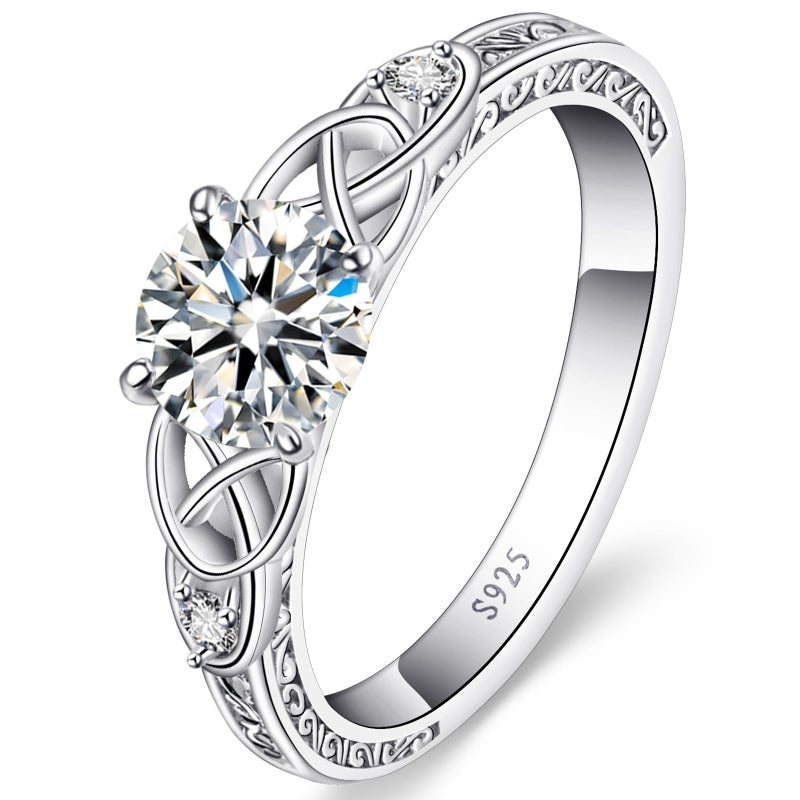 Yaresul Vintage Celtic Knot Women's Wedding Ring 925 Sterling Silver Engagement Ring Round Cut Cubic Zirconia Wedding Band for Women Promise Ring for Her Size 8 - Image 1