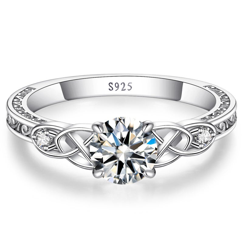 Yaresul Vintage Celtic Knot Women's Wedding Ring 925 Sterling Silver Engagement Ring Round Cut Cubic Zirconia Wedding Band for Women Promise Ring for Her Size 8 - Image 2