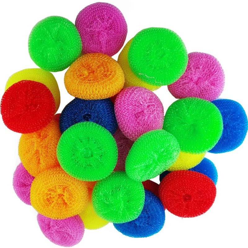 NSBELL 30PCS Plastic Dish Scrubbers for Dishes Plastic Pot Round Scrubber Scouring Pad Nylon Dish Scrubber Poly Mesh Scouring Dish Pads Non Scratch Scrubbers
