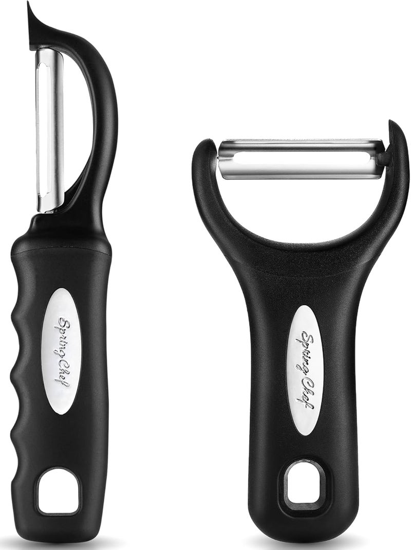 Spring Chef Swivel Vegetable Peeler & Y Potato Peeler for Kitchen with Soft Grip Handles and Ultra Sharp Stainless Steel Blades, Perfect for Veggie, Fruit, Carrot, Apple - Dishwasher Safe - Black - Image 1