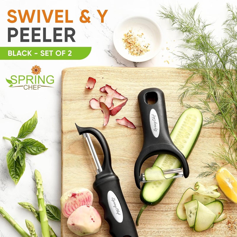 Spring Chef Swivel Vegetable Peeler & Y Potato Peeler for Kitchen with Soft Grip Handles and Ultra Sharp Stainless Steel Blades, Perfect for Veggie, Fruit, Carrot, Apple - Dishwasher Safe - Black - Image 2