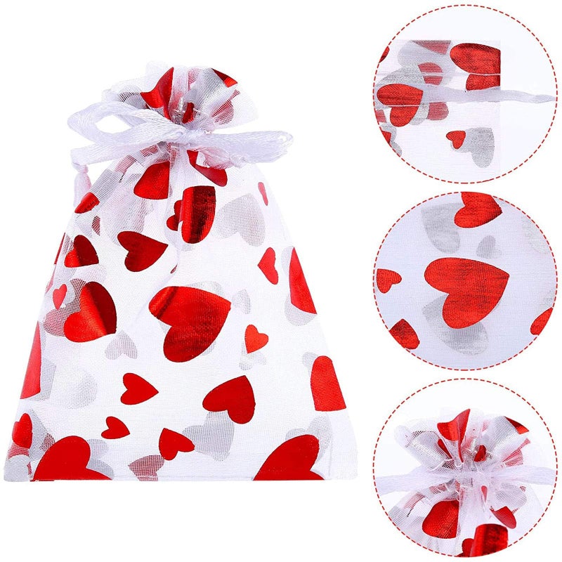 Tirrito 50 Pieces Valentine's Day Candy Bags Heart Wrapping Paper Drawstring Gift Bags for Valentine's Day Party Supplies - Image 2