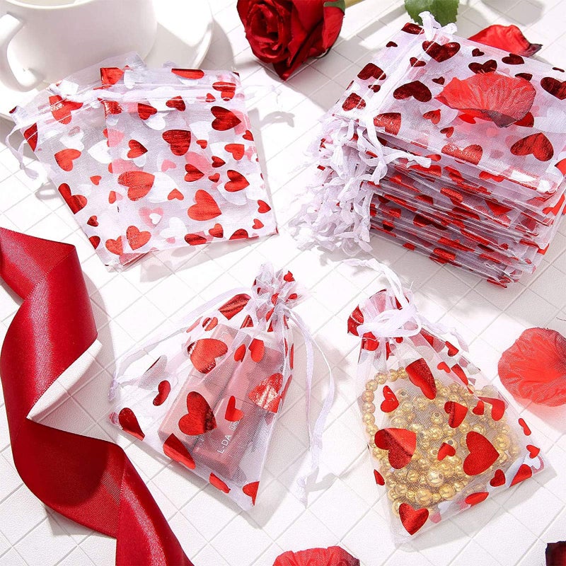 Tirrito 50 Pieces Valentine's Day Candy Bags Heart Wrapping Paper Drawstring Gift Bags for Valentine's Day Party Supplies - Image 4