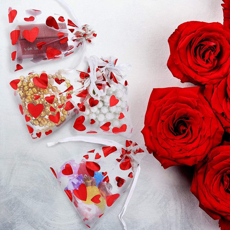 Tirrito 50 Pieces Valentine's Day Candy Bags Heart Wrapping Paper Drawstring Gift Bags for Valentine's Day Party Supplies - Image 5