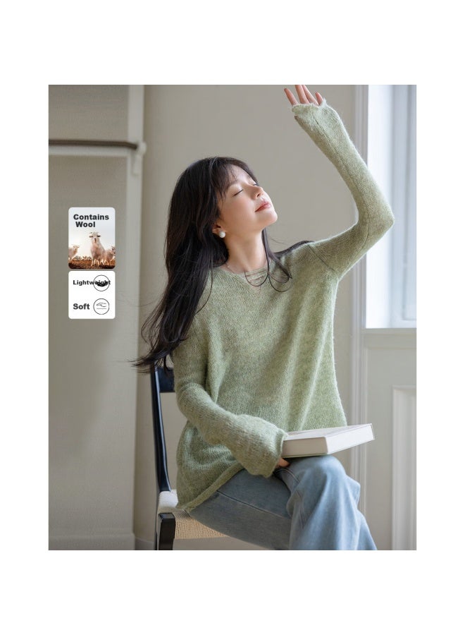 Mt Spring Lazy French V-neck Sweater With Wool, Slimming Knit Top For Women - Image 1