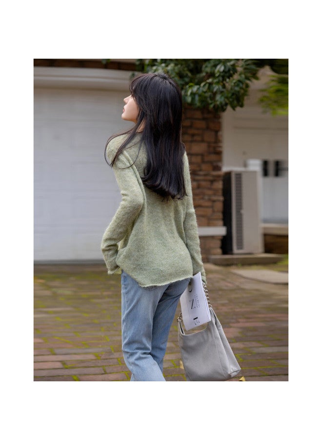Mt Spring Lazy French V-neck Sweater With Wool, Slimming Knit Top For Women - Image 5