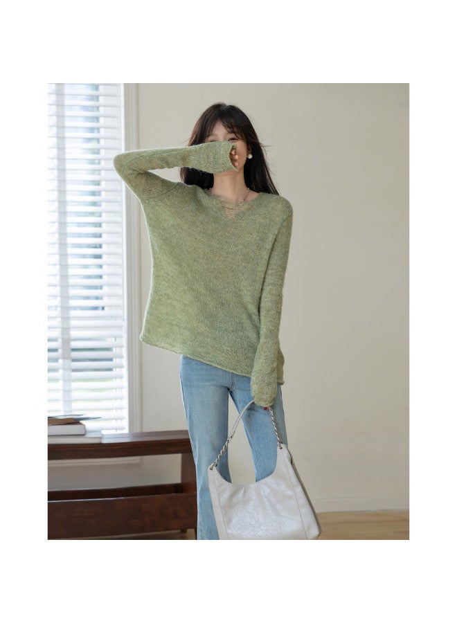 Mt Spring Lazy French V-neck Sweater With Wool, Slimming Knit Top For Women - Image 4