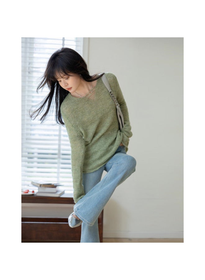 Mt Spring Lazy French V-neck Sweater With Wool, Slimming Knit Top For Women - Image 3
