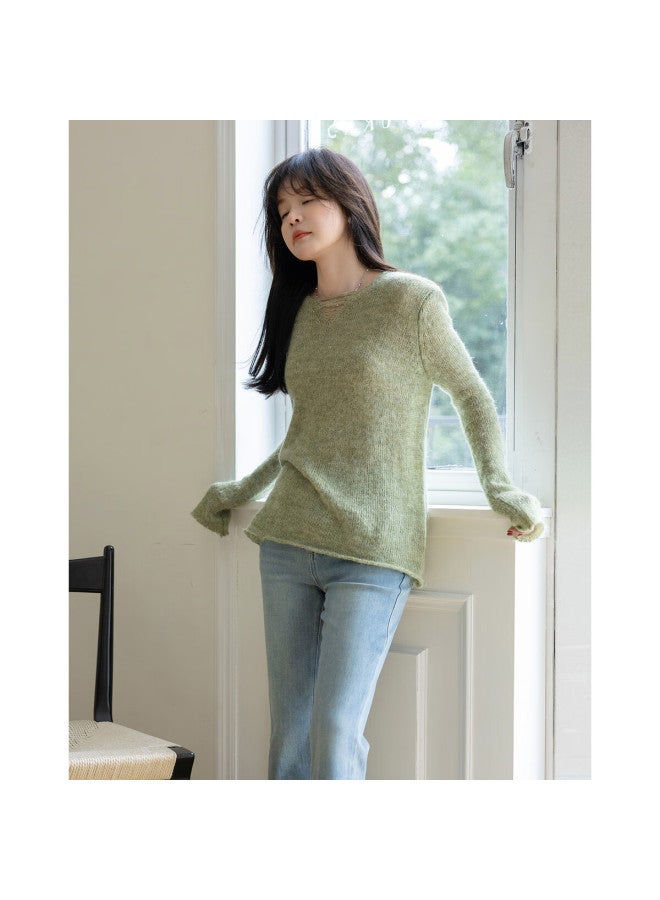 Mt Spring Lazy French V-neck Sweater With Wool, Slimming Knit Top For Women - Image 2