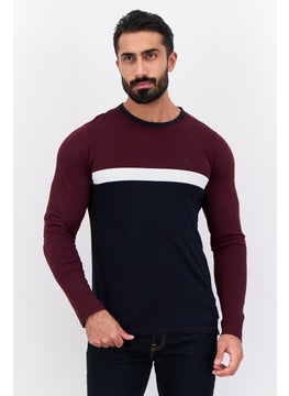 French Connection Men Crew Neck Short Sleeve Colorblock T-Shirt, Maroon  - Image 1
