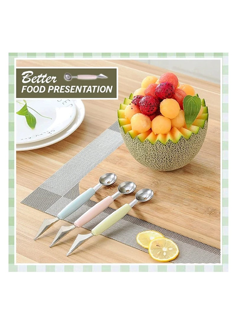 Excefore Ice Cream Baller Scoop 3pcs 2 In1 Dual-Head Stainless Steel Fruit Decoration Carving Knife, Melon Ice Cream Sorbet Dessert Dual Function Ball Spoon for Home Kitchen Tools  - Image 3