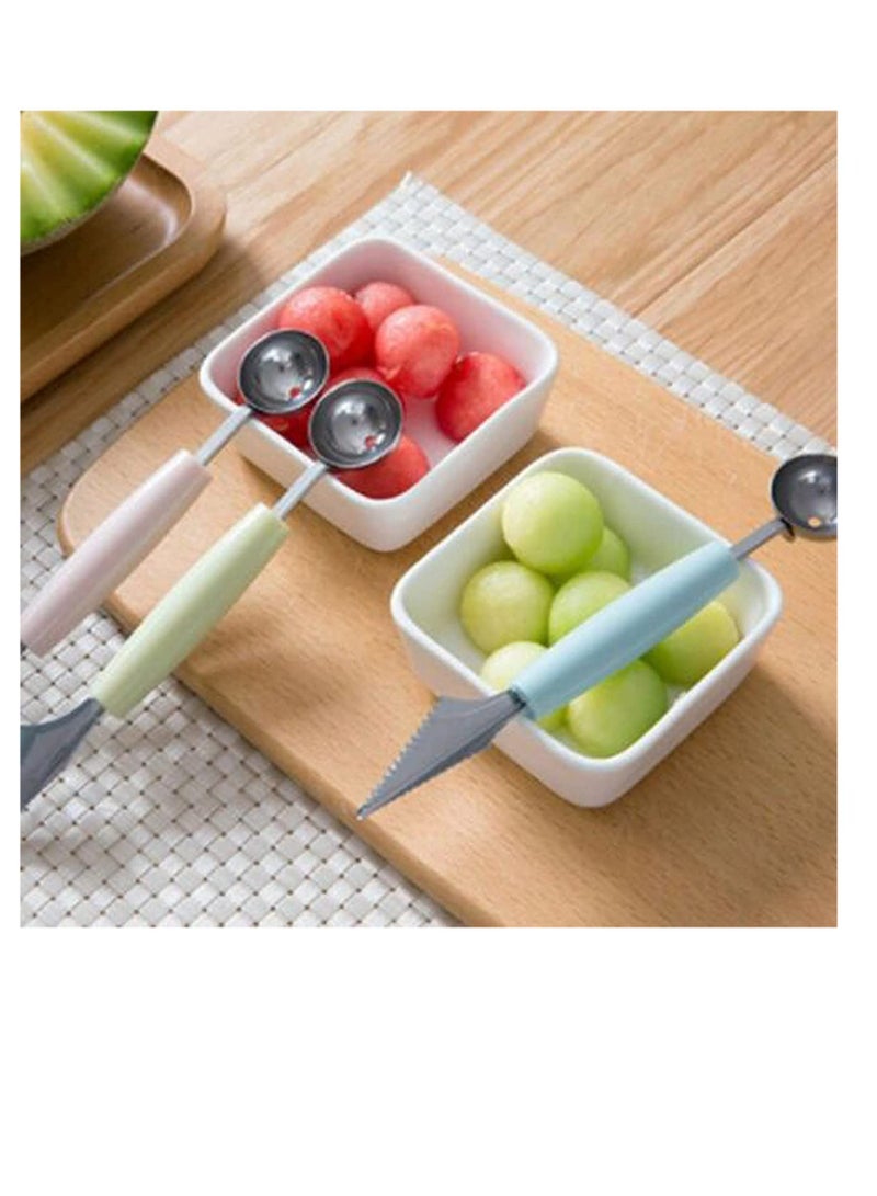 Excefore Ice Cream Baller Scoop 3pcs 2 In1 Dual-Head Stainless Steel Fruit Decoration Carving Knife, Melon Ice Cream Sorbet Dessert Dual Function Ball Spoon for Home Kitchen Tools  - Image 1