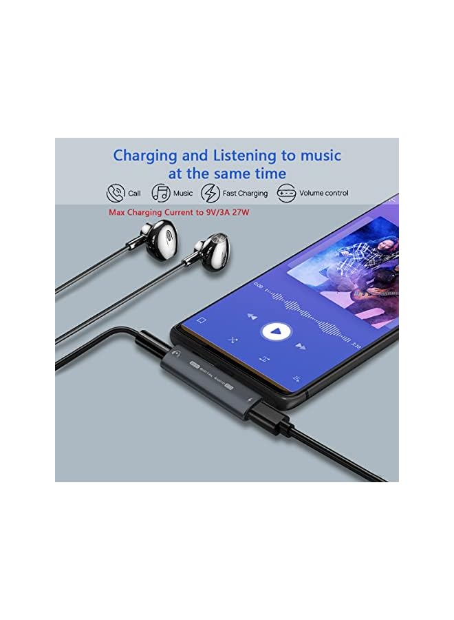 Azddur Galaxy S23 Headphone Adapter, 2 in 1 USB C to 3.5mm Headphone Jack HiFi DAC with 27W Fast Charging Dongle Adapter Compatible with Galaxy S23 Ultra/S22/S21/A53/Note 20, Pixel 7/7Pro/6/6Pro/5/4 - Image 3