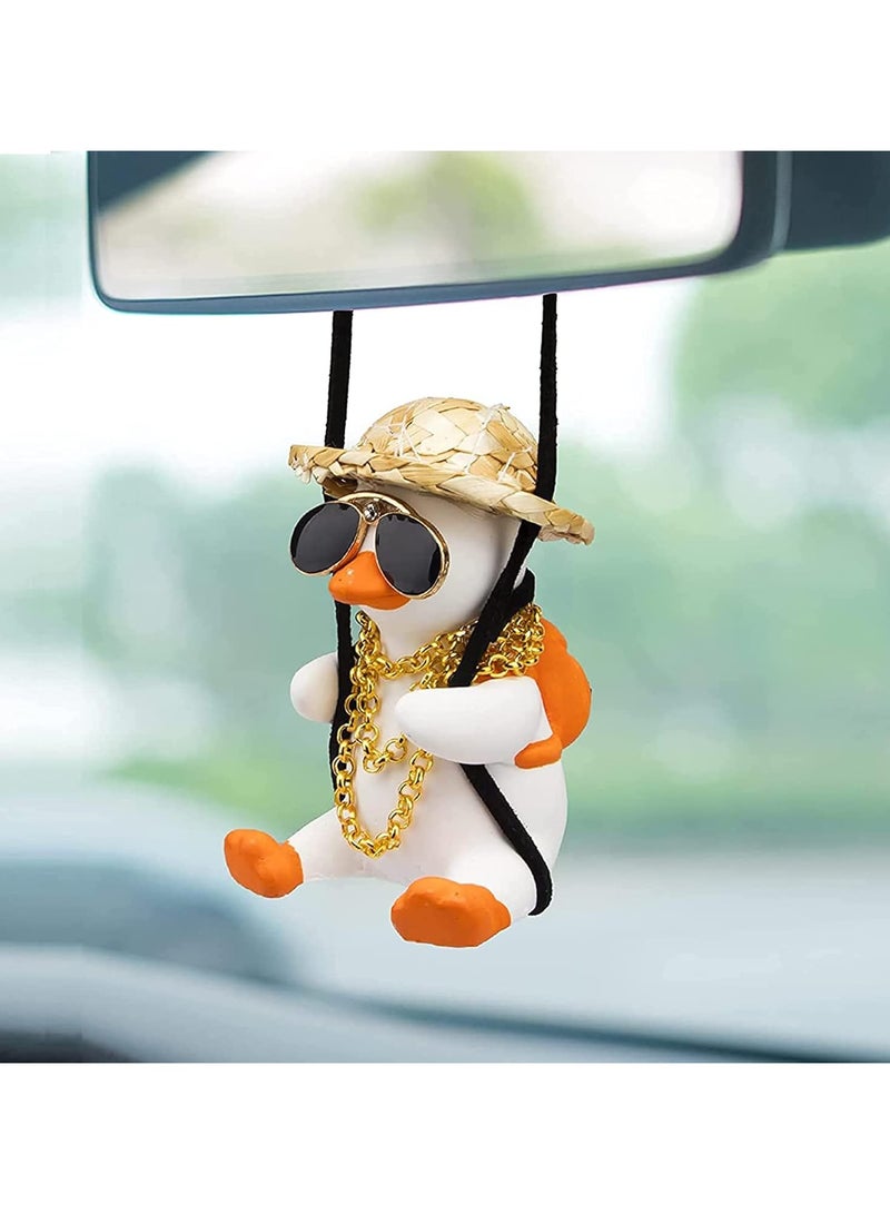 general Swing Duck Car Pendant, Cute Car Accessories Creative Duck, Car Mirror Pendant Car Decoration, Straw Hat Book Bag Style Duck Ornament - Image 1