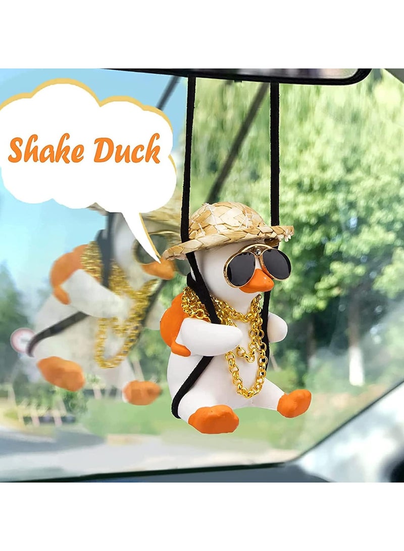general Swing Duck Car Pendant, Cute Car Accessories Creative Duck, Car Mirror Pendant Car Decoration, Straw Hat Book Bag Style Duck Ornament - Image 2