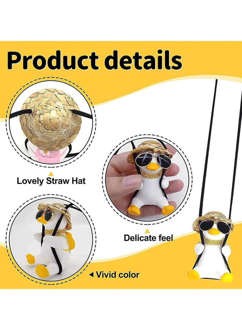 general Swing Duck Car Pendant, Cute Car Accessories Creative Duck, Car Mirror Pendant Car Decoration, Straw Hat Book Bag Style Duck Ornament - Image 4