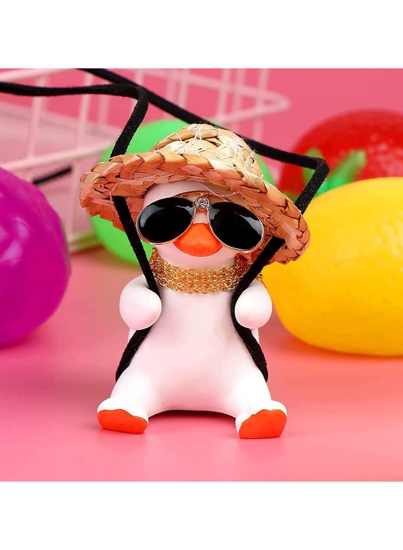 general Swing Duck Car Pendant, Cute Car Accessories Creative Duck, Car Mirror Pendant Car Decoration, Straw Hat Book Bag Style Duck Ornament - Image 5