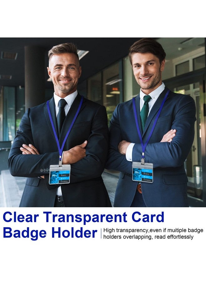 Marspark 100 Sets Clear Name Tags With Lanyard, Lanyards For Id Badges Reusable Lanyard With Id Holder Plastic Name Badges With Lanyards For Adults Kids Business School Church Conference (Blue) - Image 5