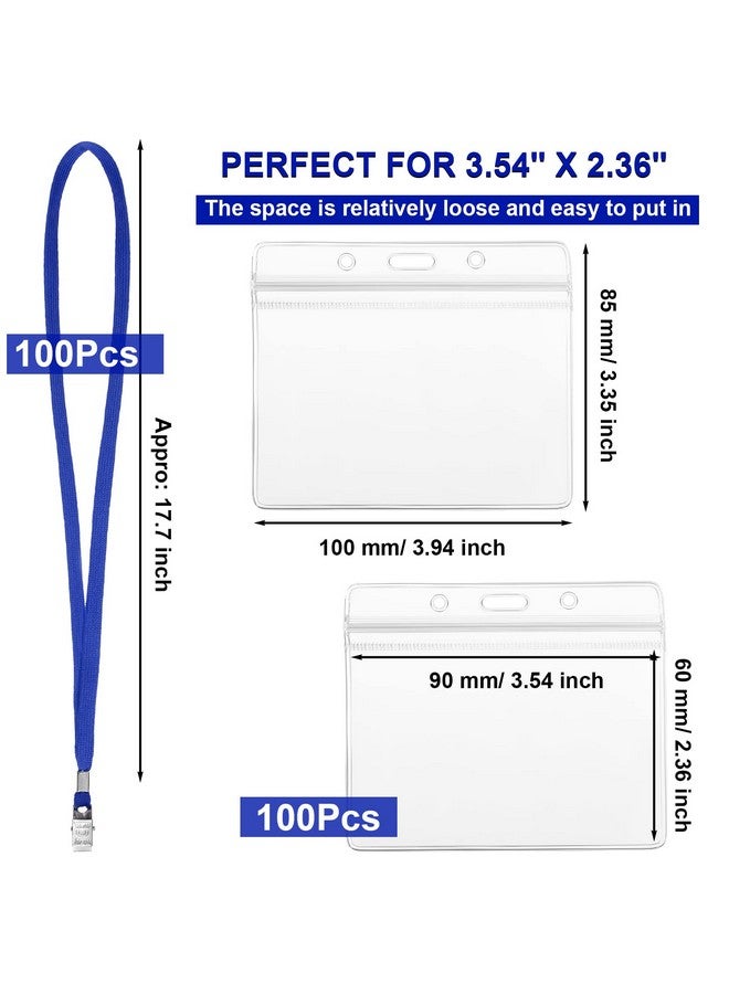 Marspark 100 Sets Clear Name Tags With Lanyard, Lanyards For Id Badges Reusable Lanyard With Id Holder Plastic Name Badges With Lanyards For Adults Kids Business School Church Conference (Blue) - Image 2