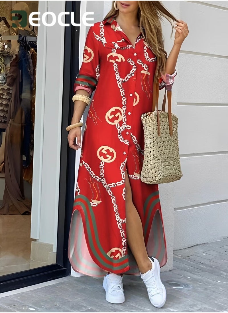 Spring And Summer Shirt Long Skirt Dress for Women Casual Loose Design Long-sleeved Design Modify Figure Classic Denim Blue