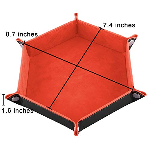 SIQUK 4 Pieces Dice Tray Hexagon Dice Rolling Holder Folding PU Leather Dice Trays for Dice Games Like RPG DND and Other Table Games Royal Blue Orange Camel and Black - Image 5