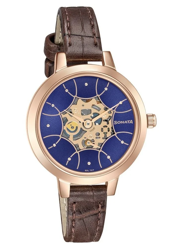 Sonata Leather Band Chronograph Wrist Watch 8141WL08 32mm Brown
