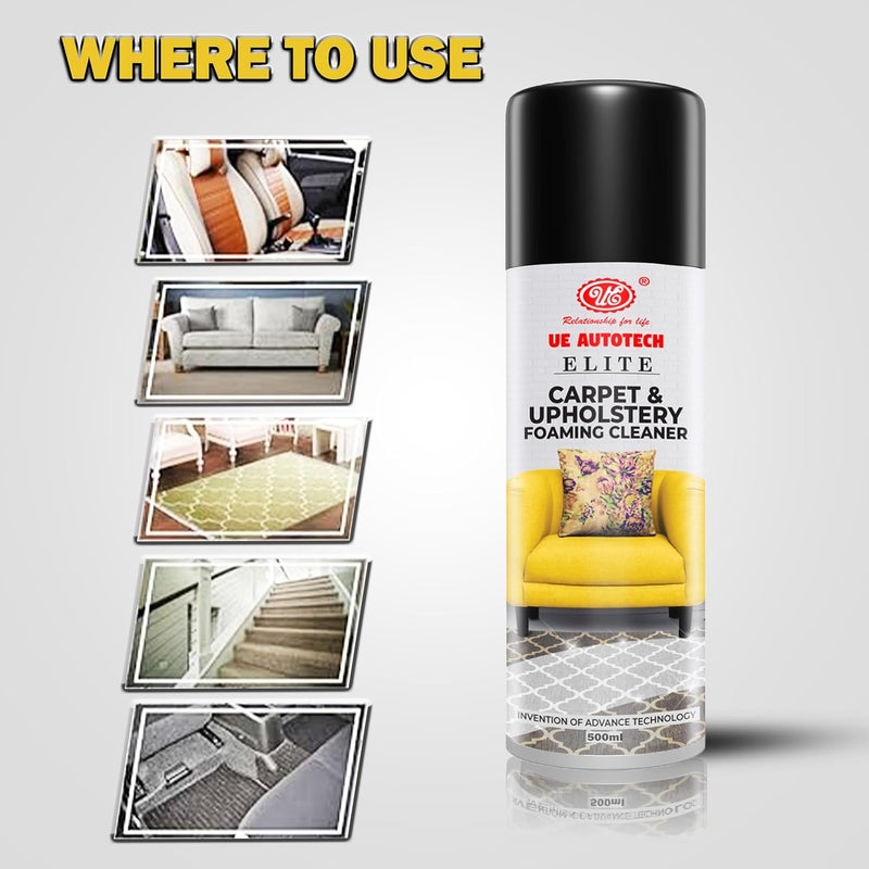 UE Autotech Elite Upholstery Cleaner - Sofa Fabric Couch Clean Liquid for Remove Dirt, Spots & Stains from Carpet Rug, Leather Sofa - Car Cleaning Advanced Formula - Multipurpose Spray, 500 ml - Image 4