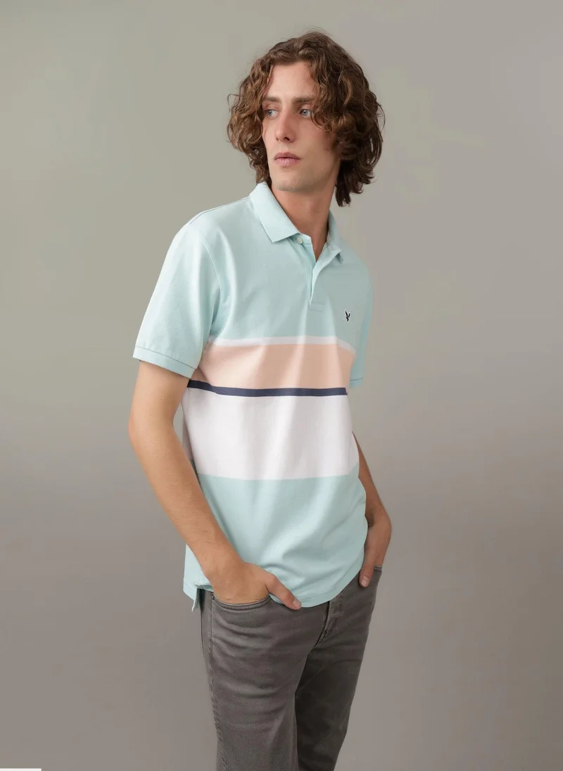 امريكان ايجل Logo Striped Short Sleeve Polo Shirt