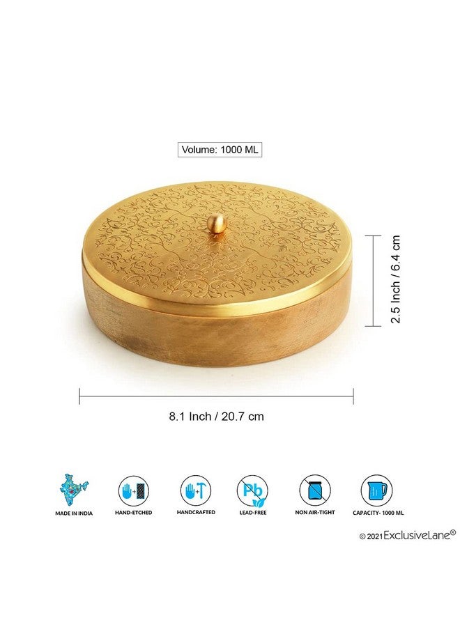 ExclusiveLane 'Floral-Etched' Handcrafted Chapati Box for Kitchen in Brass & Mango Wood (BASE: Mango Wood, LID: Brass) - Hot Pots for Chapati Casseroles Hot Case for Roti Boxes Roti Basket Serveware - Image 5