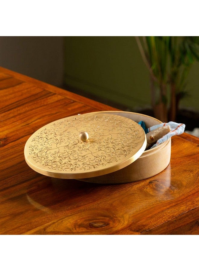 ExclusiveLane 'Floral-Etched' Handcrafted Chapati Box for Kitchen in Brass & Mango Wood (BASE: Mango Wood, LID: Brass) - Hot Pots for Chapati Casseroles Hot Case for Roti Boxes Roti Basket Serveware - Image 2