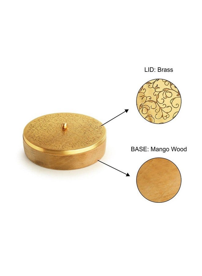 ExclusiveLane 'Floral-Etched' Handcrafted Chapati Box for Kitchen in Brass & Mango Wood (BASE: Mango Wood, LID: Brass) - Hot Pots for Chapati Casseroles Hot Case for Roti Boxes Roti Basket Serveware - Image 3