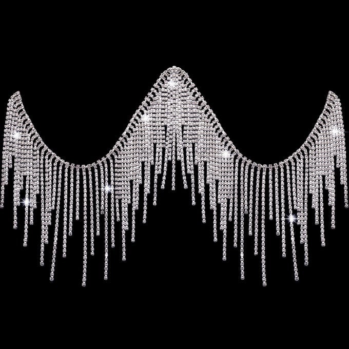 RHINESTONE FRINGE BELT BEADED RIBBON DIAMOND TASSEL CHAIN FOR JEANS CLOTHING ACCESSORIES DIY DECORATION05 YARDSILVER