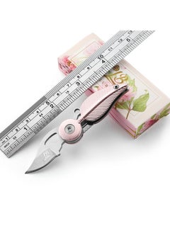 LB 3CR13 Steel Folding Feather Knife Outdoor Fruit Knife Multifunctional Keychain - Pink  - Image 1